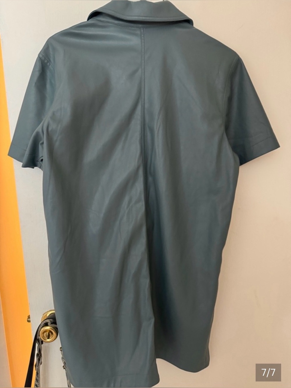 7 for All Mankind Shirt Dress Women Large Grey/Green Faux Leather Button - Picture 4 of 8